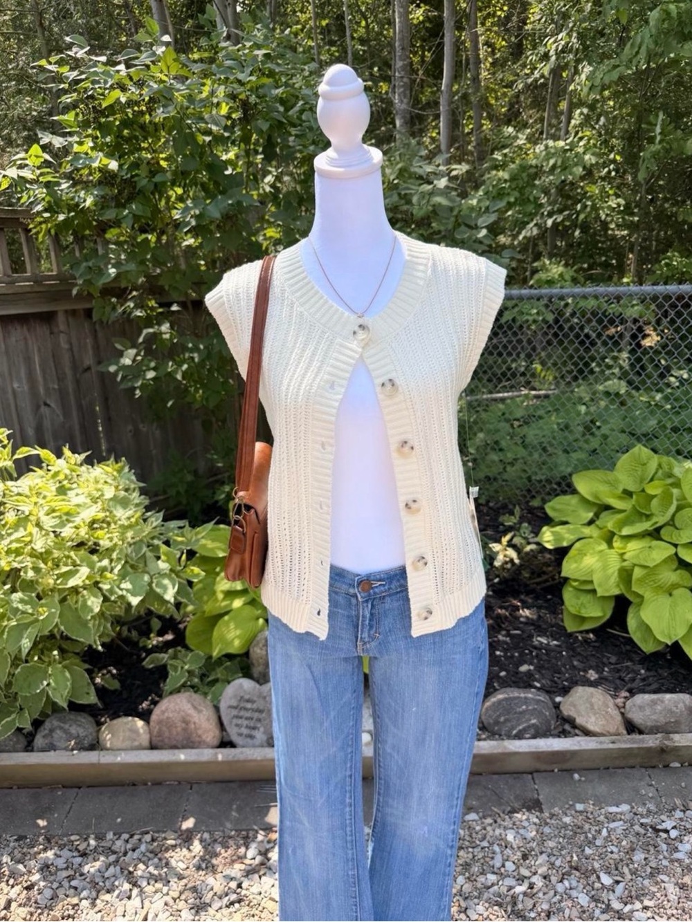 Wild Skye Sleeveless Cream Button-Front Knit Cardigan Vest